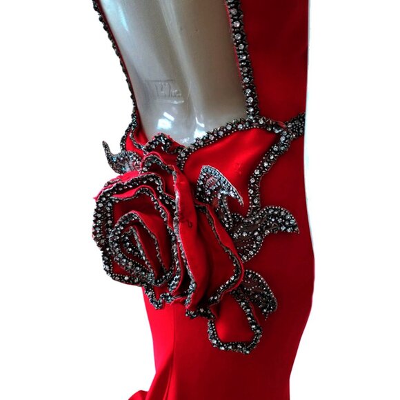 TARIK EDIZ 92607 Beaded 3-D Flower Back RED Dress Size 40/US 8 - Picture 9 of 14